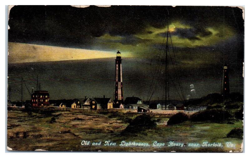 Early 1900s New and Old Lighthouses, Cape Henry, near Norfolk, VA Postcard