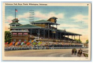 1957 Delaware Park Race Track Horses Wilmington Delaware DE Posted Flag Postcard