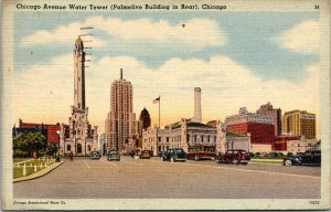Vtg 1950s Chicago Avenue Water Tower Palmolive Building Illinois IL Postcard