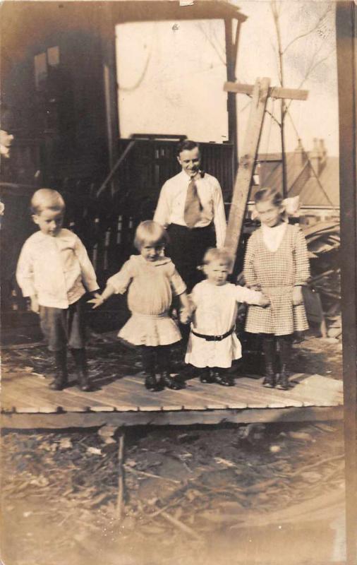 Disaster Wreckage? Children Holding Hands Real Photo Antique Postcard J81237