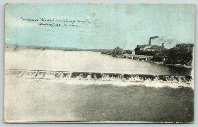 Waterloo Iowa~Cedar River Looking North Past Dam~Smokestacks~1910 CU Williams 