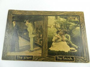 The Start The Finish 1912 Man and Women Courtship, Vintage Postcard