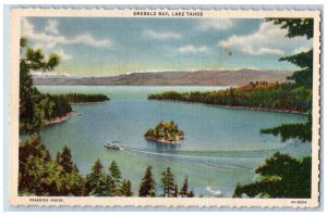 Lake Tahoe California CA Postcard Bird's Eye View Of Emerald Bay c1940's Vintage