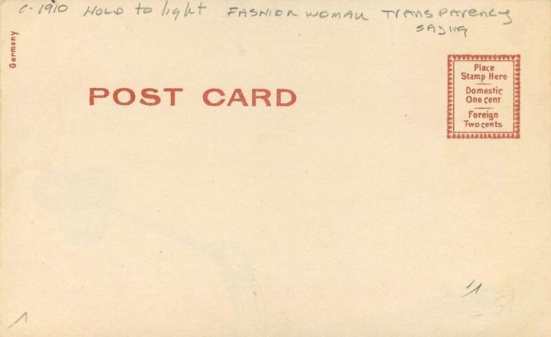 C1910 Hold to light fashion woman transparency saying undivided Postcard 22-8114