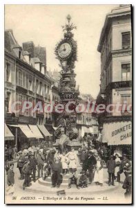 Old Postcard Amiens The Clock and Rue Vergeaux