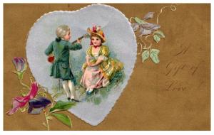 Valentine ,Victorian Boy playing mandolin to girl