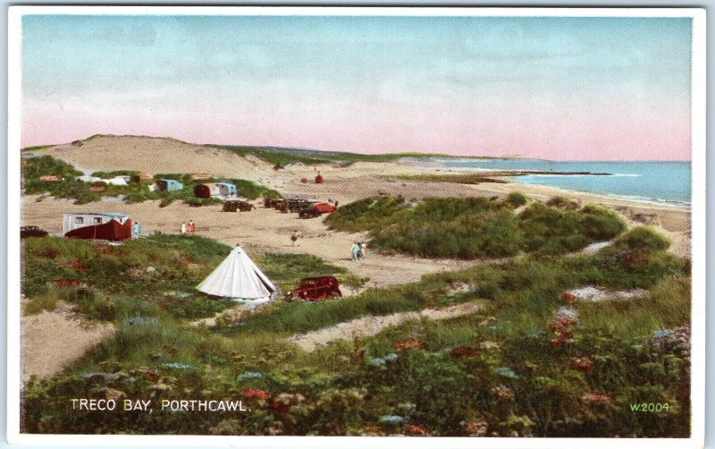 c1950s Treco Bay, Porthcawl, Wales Camping Beach Caravans Tents Cars Coast A360