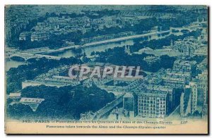 Old Postcard Paris Panorama taken to the District of Alma and Champs Elysees