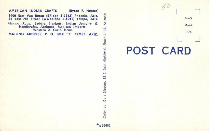 American Indian Crafts Phoenix Tempe Arizona Navajo Rugs Roadside 1950s Postcard