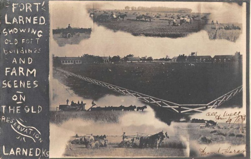 Larned Kansas Old Fort and Farm Scenes Reservation Real Photo Postcard AA29355