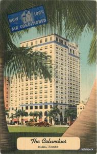 1940s Miami Florida Columbus Hotel roadside Teich linen postcard 9853