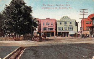 Sanford Maine The Square, From Washington St., Color Lithograph Vintage PC U7329