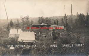 Native American Indians, RPPC, Pine County Minnesota Encampment, Daniels