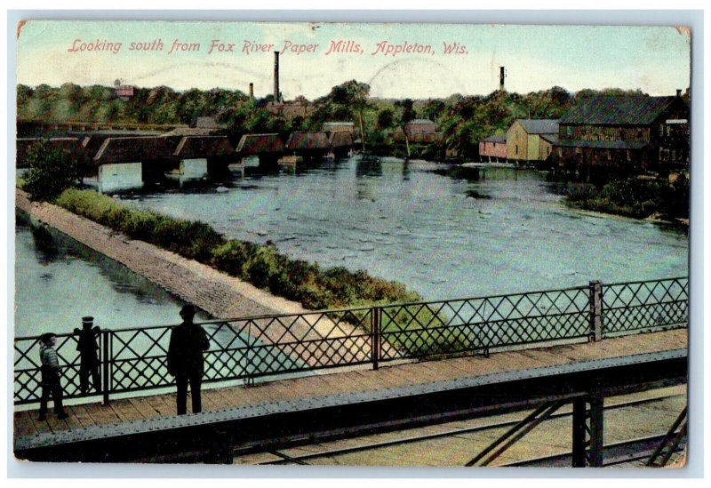 1909 Looking South From Fox River Paper Mills Appleton Wisconsin WI Postcard