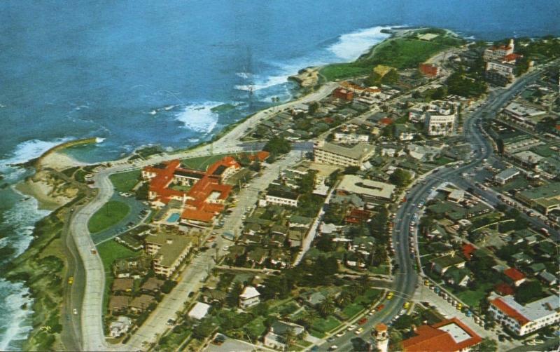 La Jolla CA California San Diego Aerial View Coastline c1961 Vintage Postcard D2