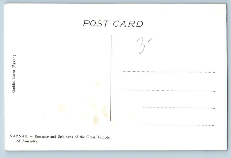 Karnak Egypt Postcard Entrance Sphinxes Temple of Amen-Ra c1930's RPPC Photo