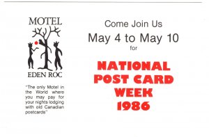 National Postcard Week, Motel Eden Roc Pointe Au Baril Ontario, 1986, Deltiology