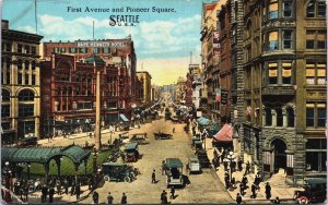 USA First Avenue and Pioneer Square Seattle Washington Vintage Postcard C033