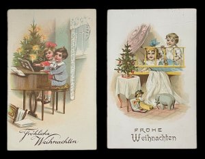 Christmas tree fantasy drawn children toys piano music chromo postcards Austria