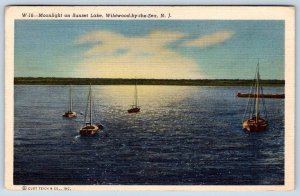 1944 WWII WILDWOOD BY THE SEA NJ MOONLIGHT SUNSET LAKE PVT EARL YOUNG POSTCARD