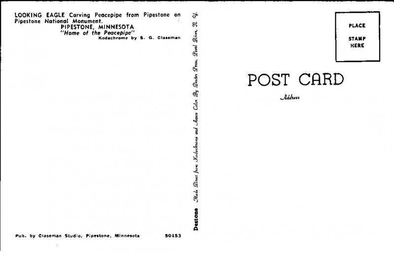 Minnesota, Pipestone - Looking Eagle Carving Peacepipe - [MN-078]