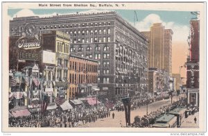 BUFFALO, New York, 1910-1920s; Busy Scene, Main Street From Shelton Square