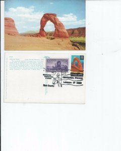 First Day Stamp and postmark of Arches National Monument, Utah, Postcard