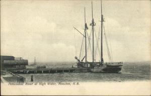 Moncton NB Ship at Dock on River c1910 Postcard