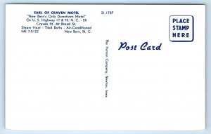NEW BERN, North Carolina NC ~ Roadside EARL OF CRAVEN MOTEL c1950s  Postcard