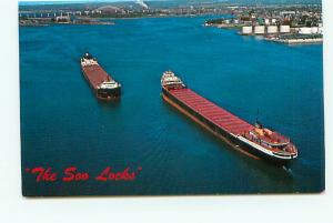 Postcard Michigan Canada Ships Locks Freighters St Marie Free Shipping  # 2472A