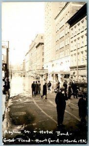 HARTFORD CT 1936 GREAT FLOOD ASYLUM STREET VINTAGE REAL PHOTO POSTCARD RPPC