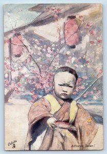 Japan Postcard Little Boy Advance Japan Lantern Tuck c1910's Antique Posted