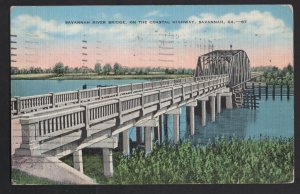 Georgia SAVANNAH River Bridge on the Coastal Highway pm1939 ~ Linen