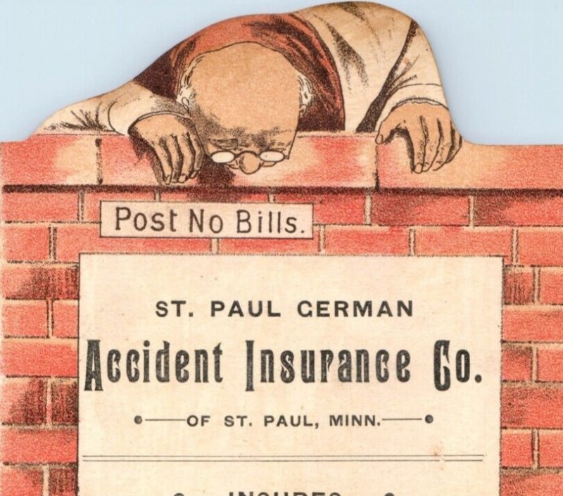 1880s-90s Scrap Die-Cut St. Paul German Accident Ins. Old Man Brick Wall #6Z