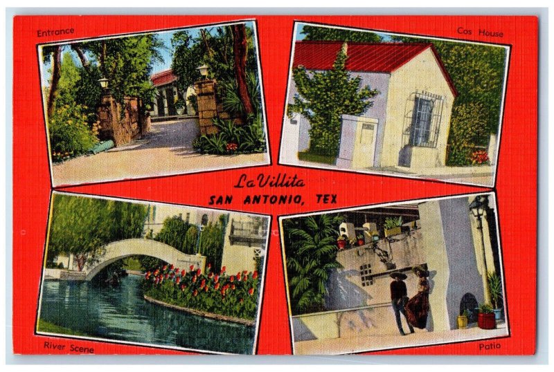 c1940's La Villita San Antonio Texas TX Multiview Vintage Red Postcard
