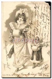 Fantaisie - Femme - Mother and child frolicking on winter day (carte hongroise H