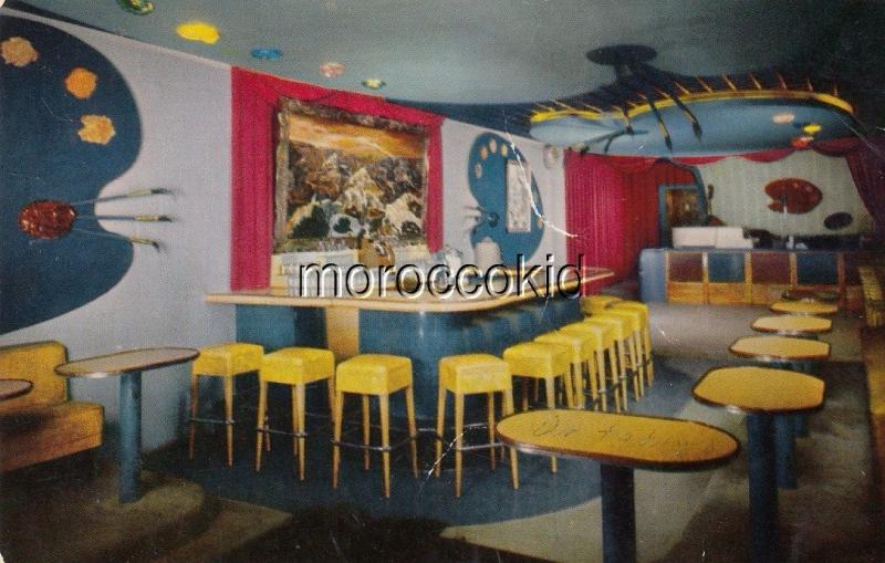 USED POSTCARD BLUE PALETTE ROOM INTERIOR OCEANSIDE CA BENY & BUENA YOUNG OWNERS