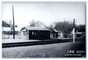 c1960 CBQ Depot Chillicothe Iowa Vintage Train Depot Station RPPC Photo Postcard