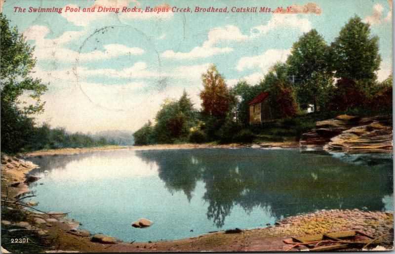 Vtg 1908 Swimming Pool Diving Rocks Esopus Creek Catskill Mountains NY Postcard