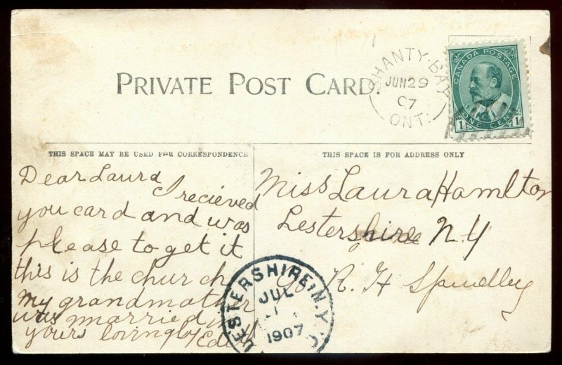 h3901 - SHANTY BAY Ontario Postcard 1907 Simcoe. St. Thomas Church
