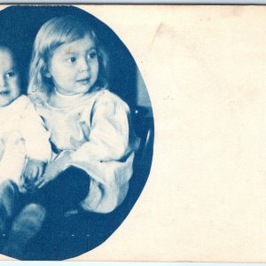 c1909 Cute Baby Girls Cyanotype RPPC Blue Real Photo Children Postcard A111