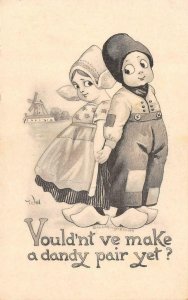 Cute Dutch Boy & Girl  VOULD'NT VE MAKE A DANDY PAIR YET?   1912 B&W Postcard