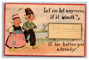 Vintage 1900's Postcard Sign Post Series Dutch Children Windmill River