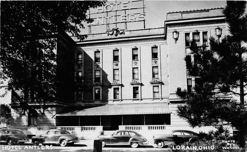 F14/ Lorain Ohio RPPC Postcard 1948 Hotel Antlers Automobiles