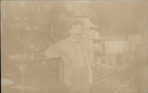 South Danbury NH Shopkeeper Store Interior Higgins c1910 Real Photo Postcard