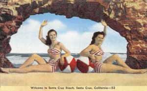 SANTA CRUZ BEACH, CA Bathing Suits Bikinis Pin-Up Girls 1951 Vintage Postcard