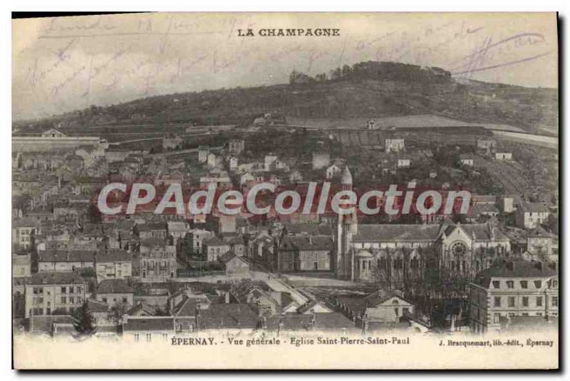 Old Postcard Epernay Vue Generale Eglise Saint Pierre Saint Paul