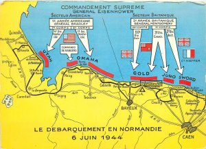 WWII Postcard Map Detailing D Day Normandie Invasion Forces France
