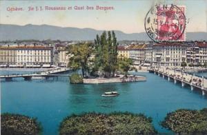 Switzerland Geneve Ile J J Rousseau et Quai des Bergues 1911