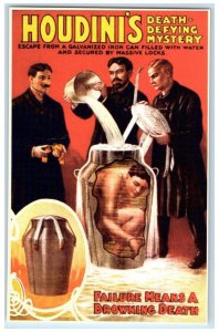 Houdini's Death Defying Mystery Drowning Galvanized Iron Filled Water Postcard